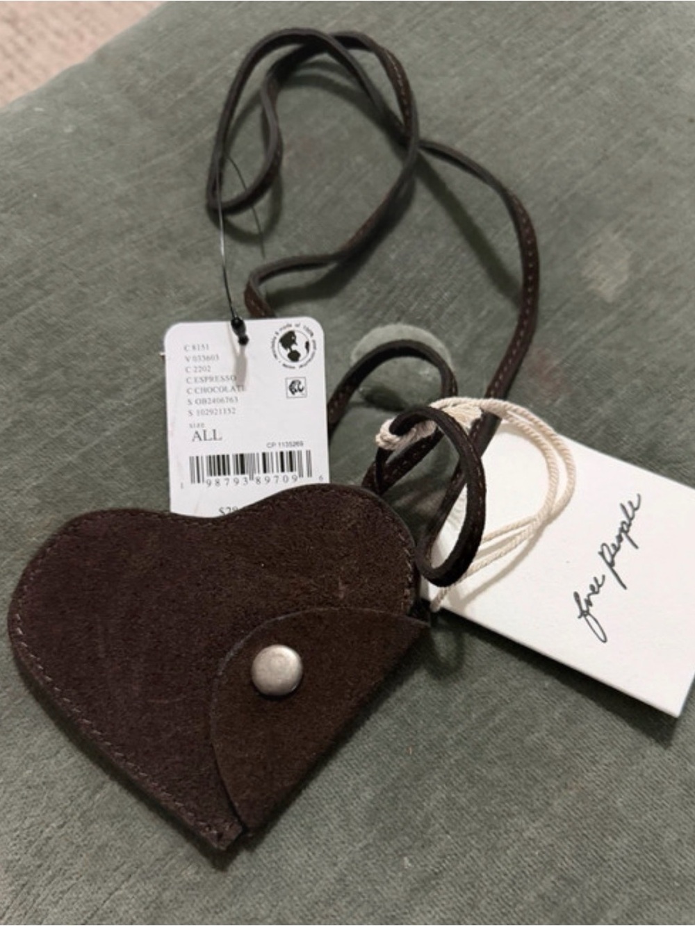Free People Brown Heart Suede Lanyard Pouch